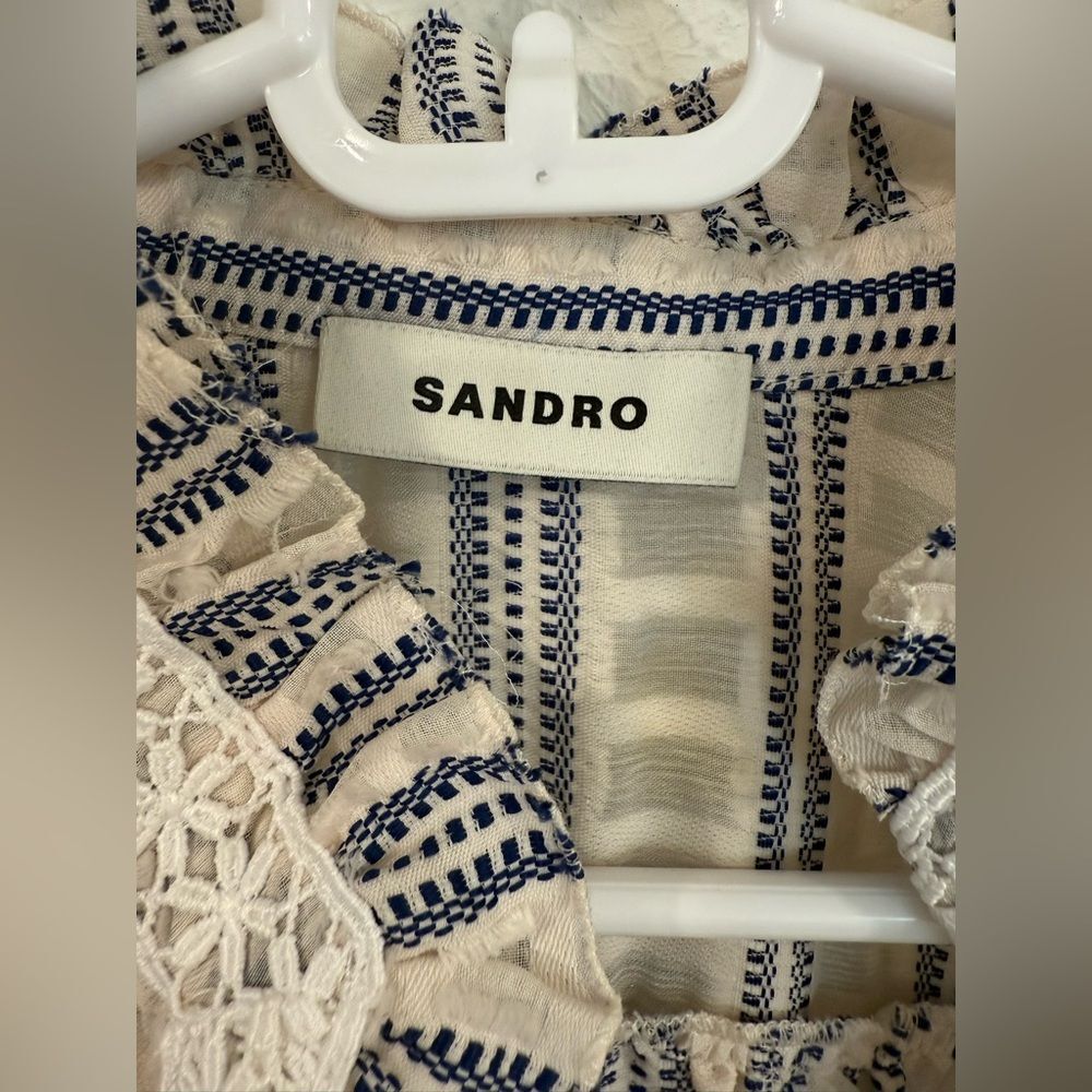 Sandro Striped Guipure Lace Trim Short Top Blouse Size 4 Small EUC - Picture 8 of 10